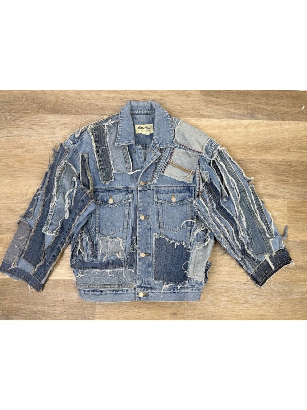 Vtg Reworked Denim Jacket Unique Upcycled Streetwear Jean Blue 90s y2k Sz M/L